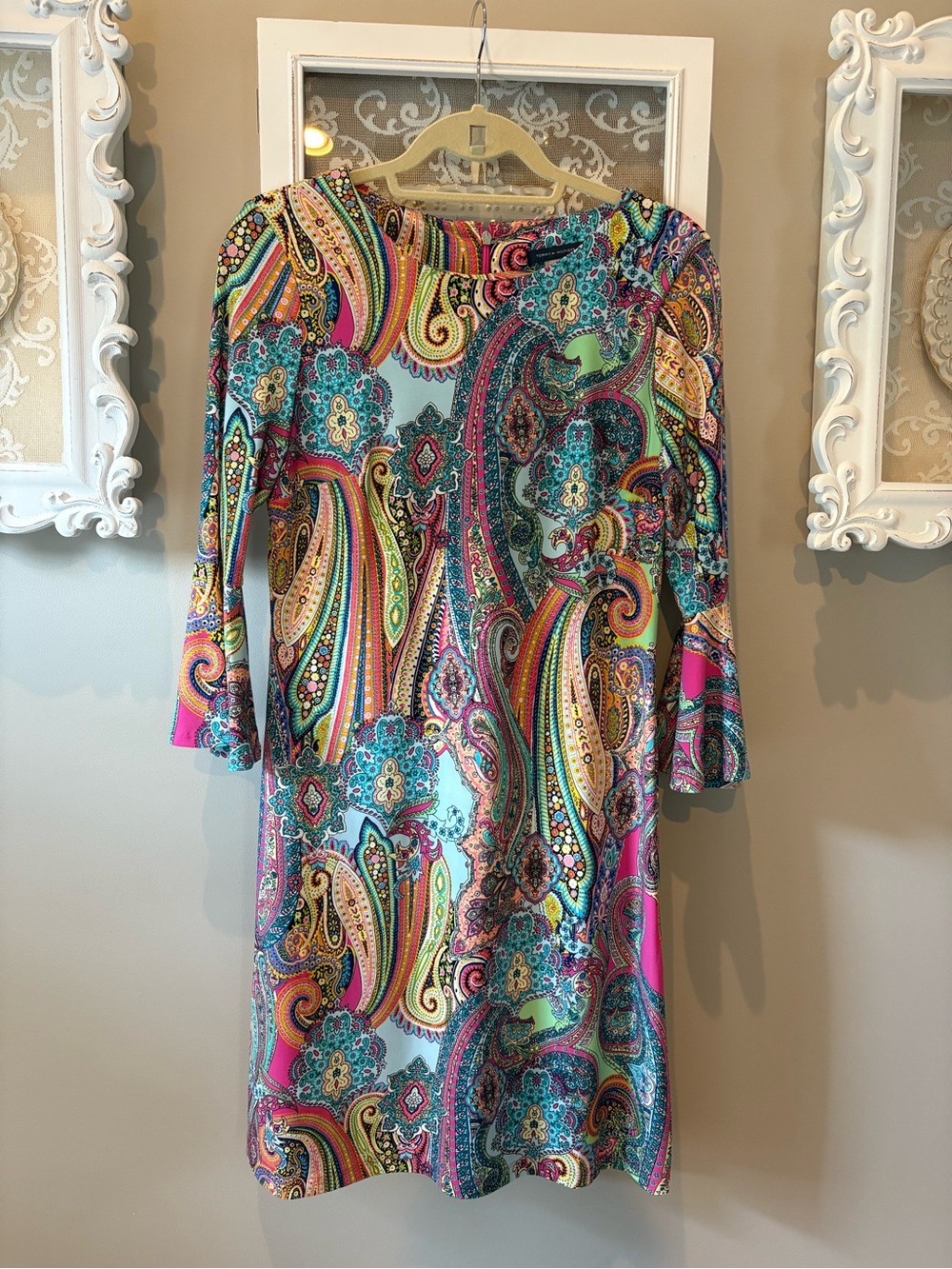 Tommy Hilfiger Multicolor Paisley Long-Sleeve Shift Dress - Pink & Turquoise